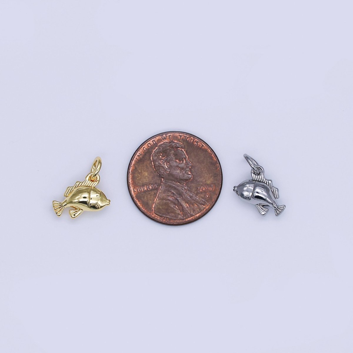 24K Gold Filled Fish Multidimensional 3D Mini Charm in Gold & Silver | N891 - DLUXCA