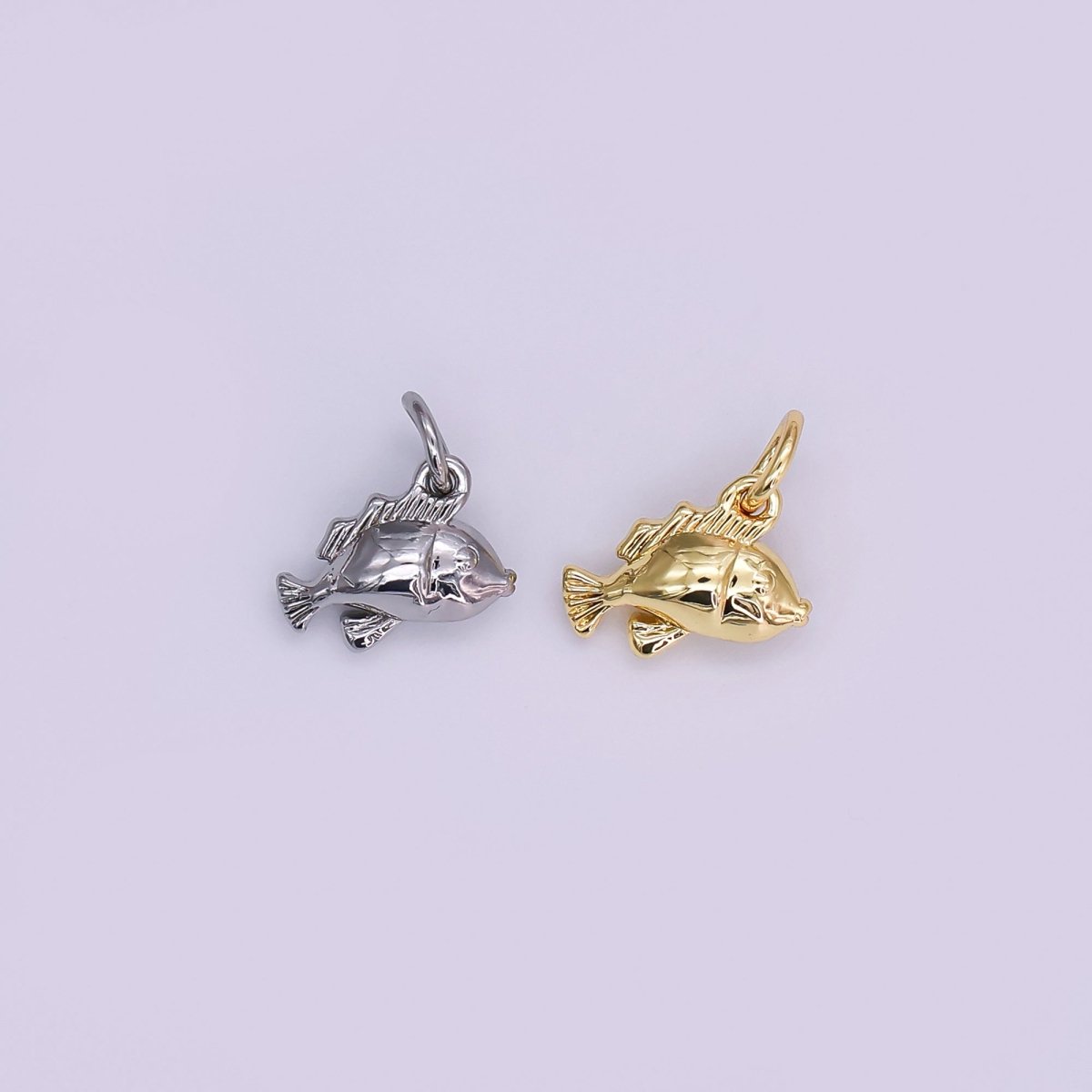24K Gold Filled Fish Multidimensional 3D Mini Charm in Gold & Silver | N891 - DLUXCA