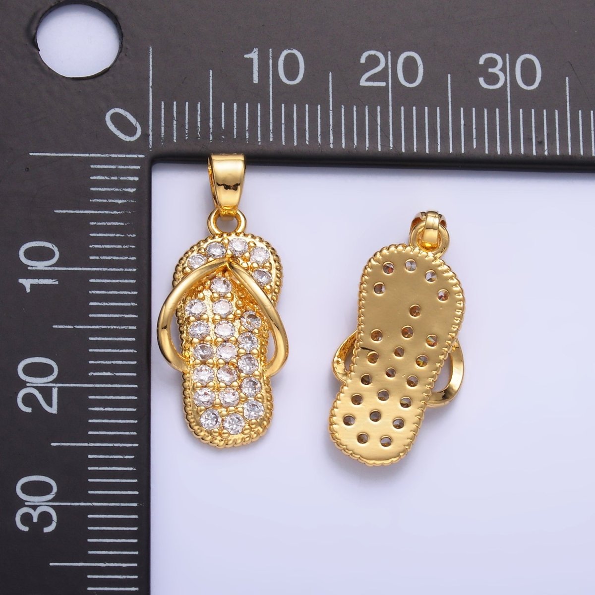 24K Gold Filled Flip Flops Sandal Micro Paved CZ Pendant | AA1420 - DLUXCA