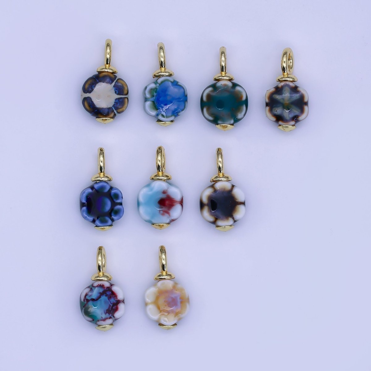 24K Gold Filled Flower Ceramic Drop Pendant | E314 - E320 - DLUXCA