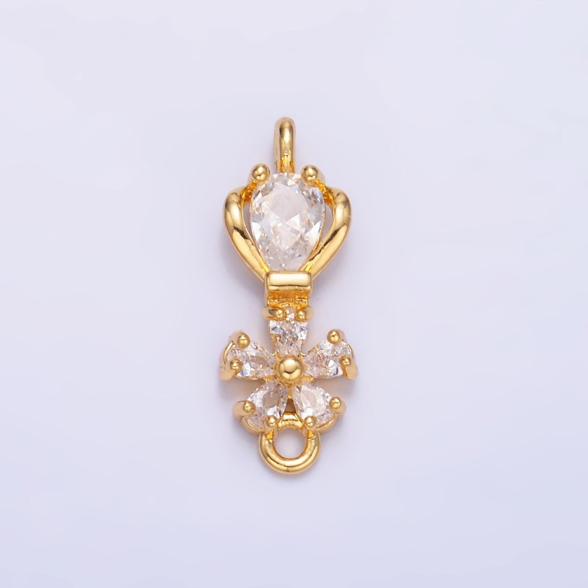 24K Gold Filled Flower CZ Connector in Gold & Silver | Y002 - DLUXCA