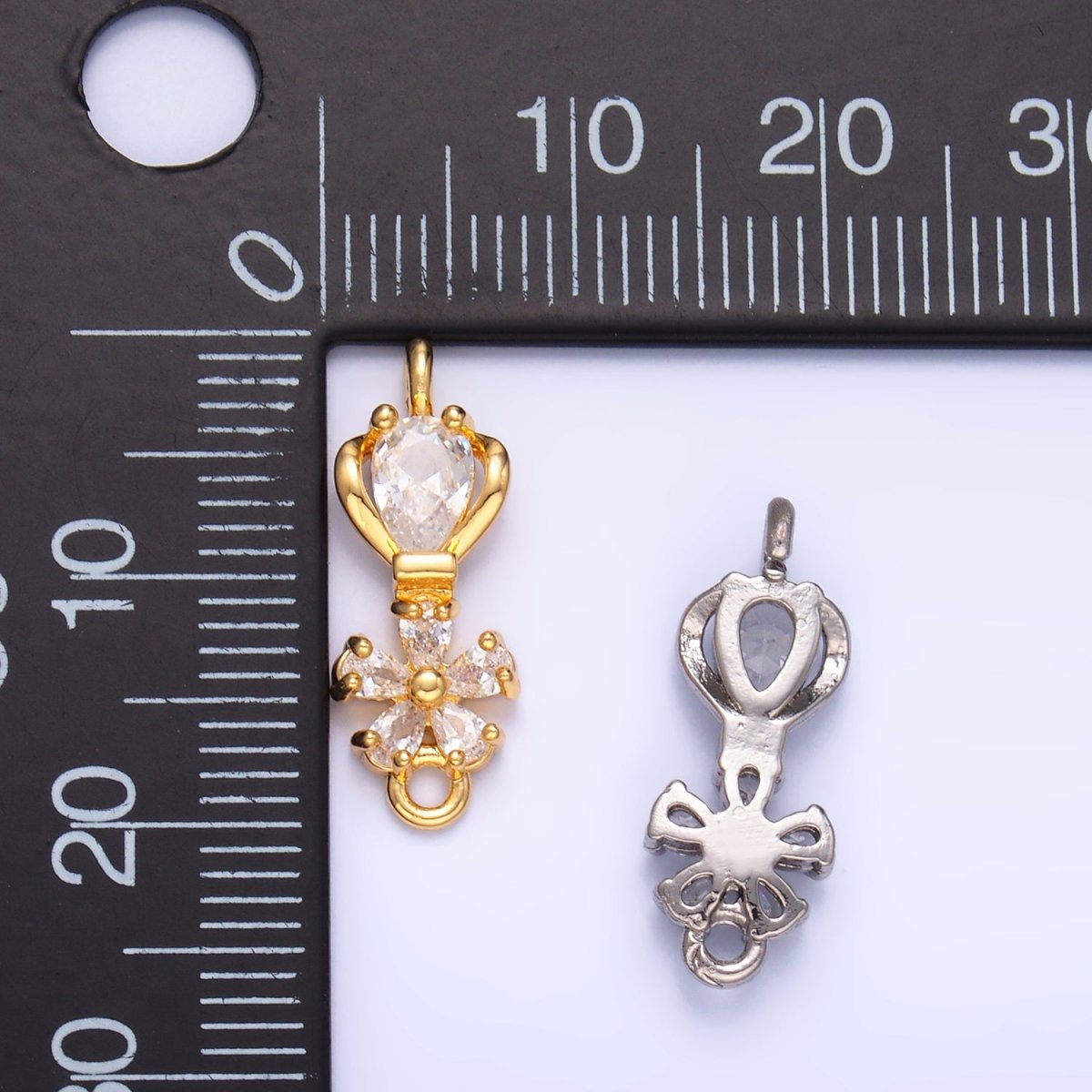 24K Gold Filled Flower CZ Connector in Gold & Silver | Y002 - DLUXCA