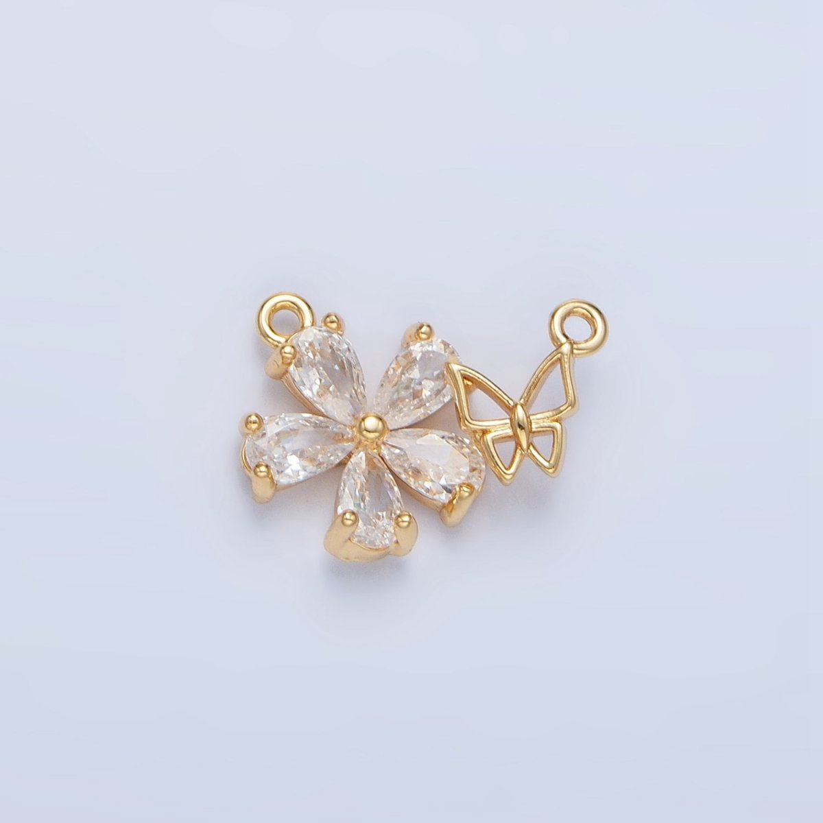 24K Gold Filled Flower CZ Open Butterfly Insect Connector | F449 - DLUXCA