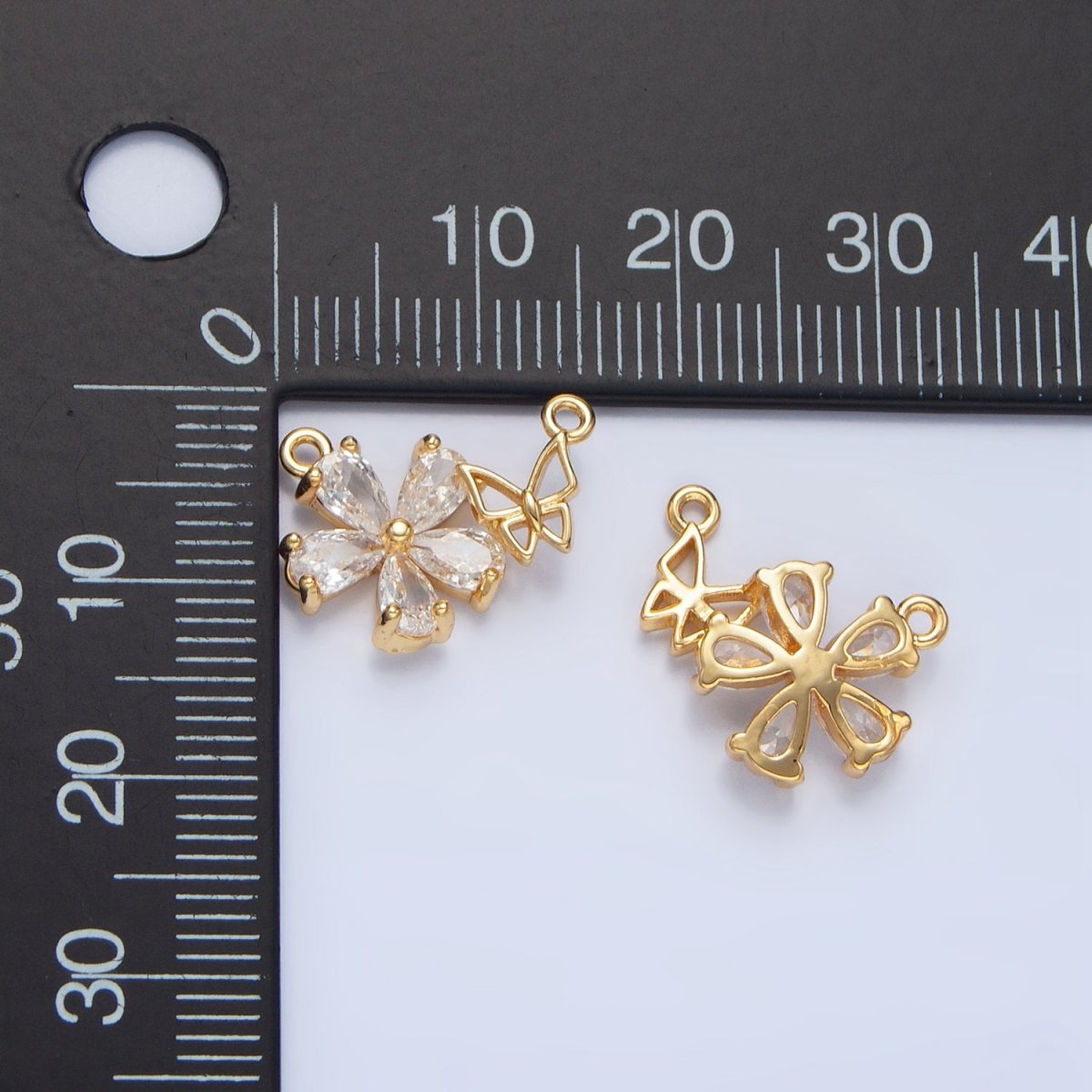 24K Gold Filled Flower CZ Open Butterfly Insect Connector | F449 - DLUXCA