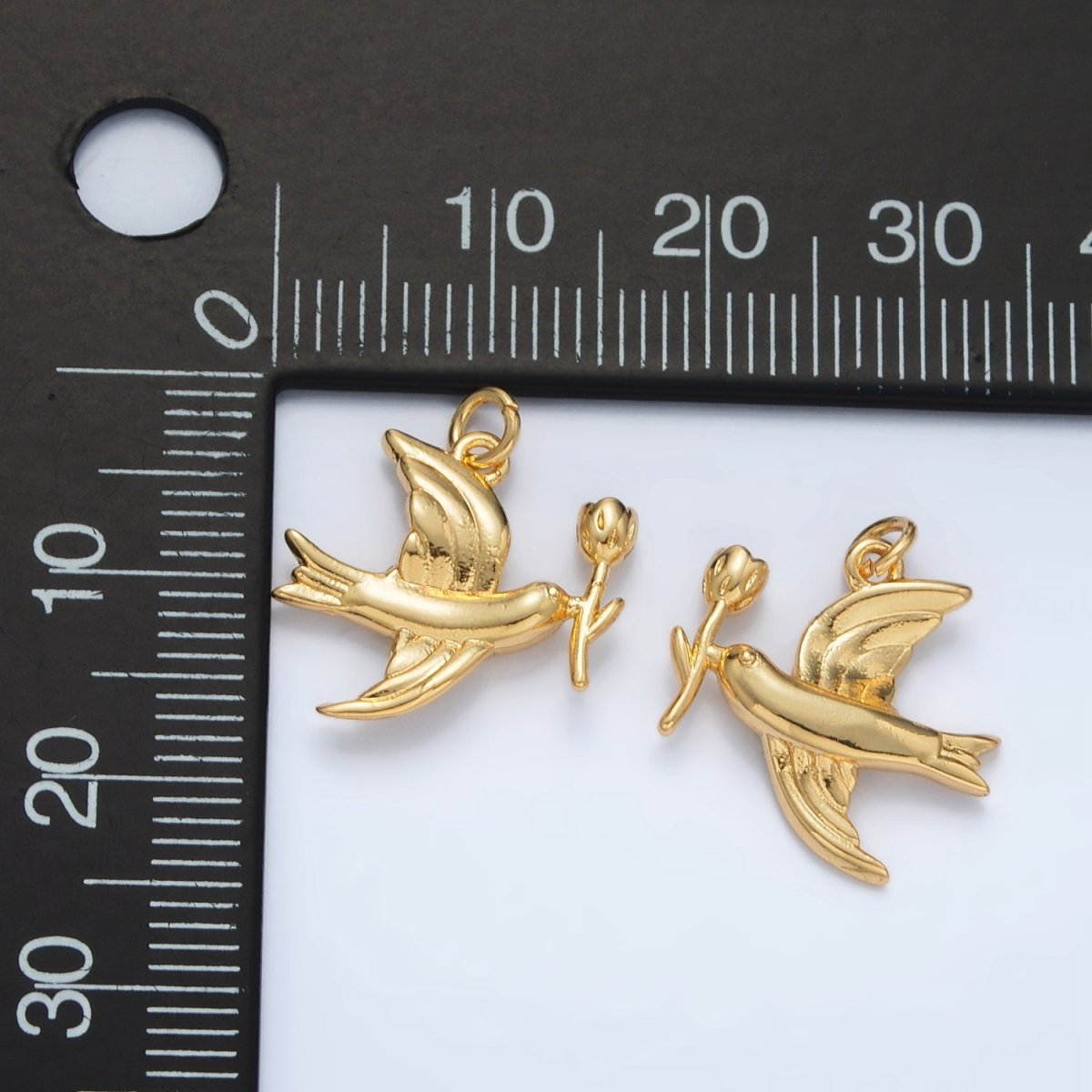 24K Gold Filled Flower Dove Bird Mini Charm | AC139 - DLUXCA