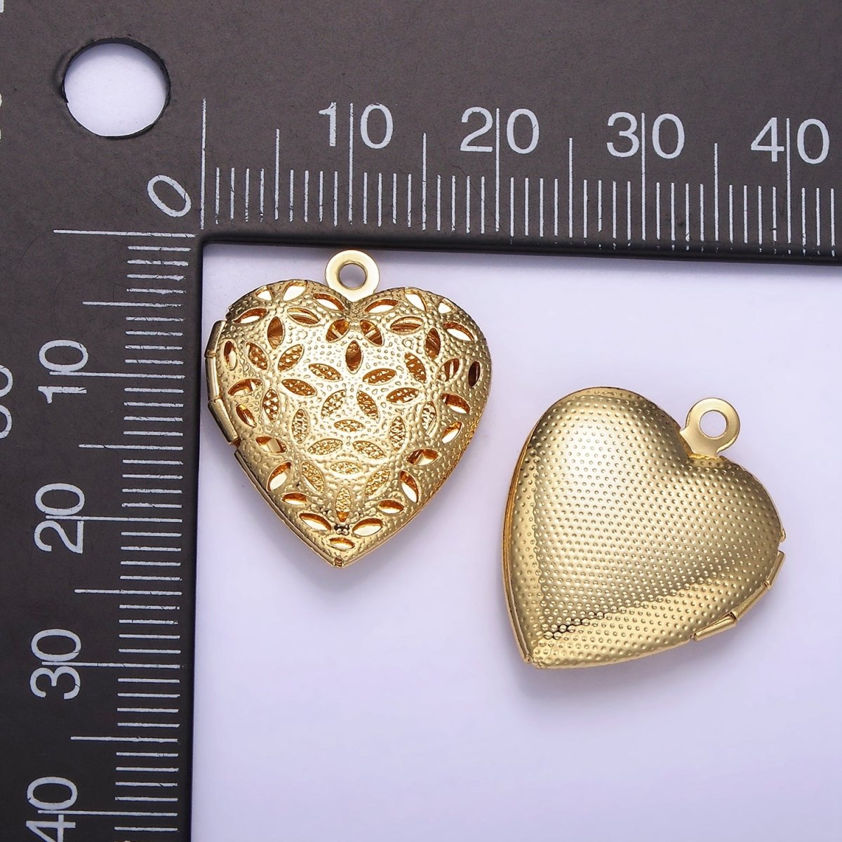 24K Gold Filled Flower Filigree Dotted Heart Locket in Gold & Silver | D399 - DLUXCA