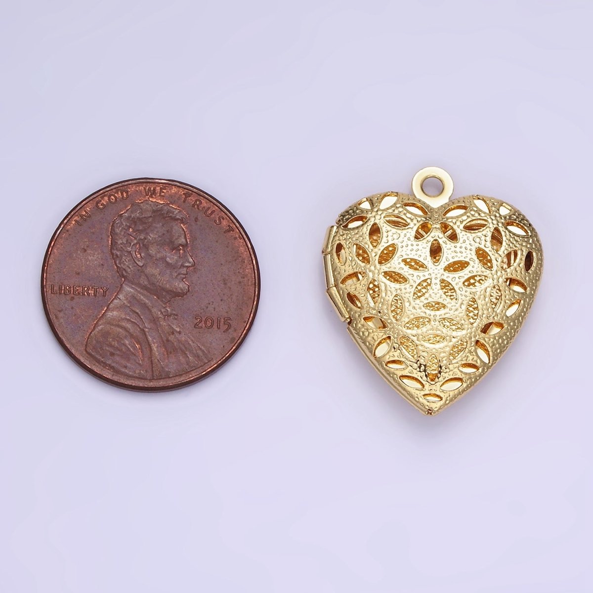 24K Gold Filled Flower Filigree Dotted Heart Locket in Gold & Silver | D399 - DLUXCA