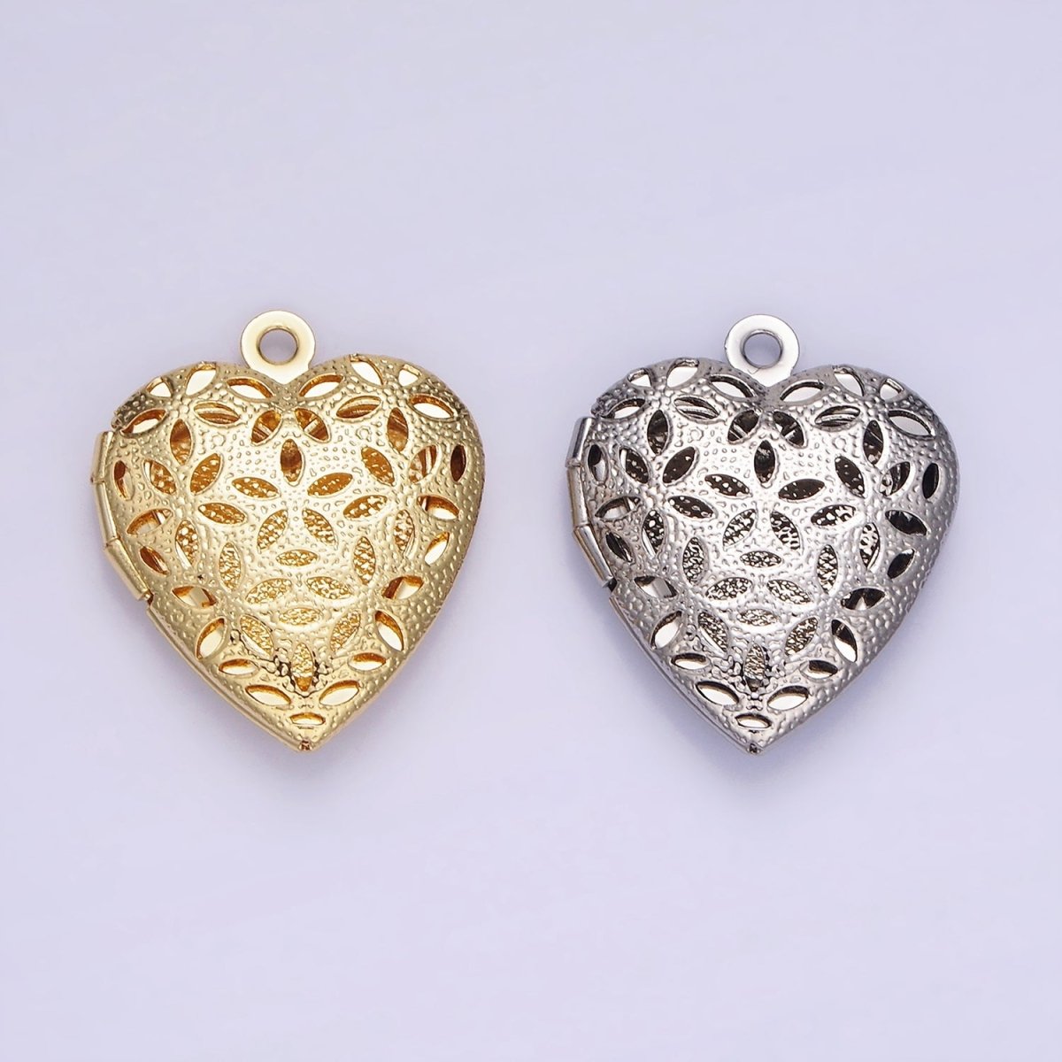 24K Gold Filled Flower Filigree Dotted Heart Locket in Gold & Silver | D399 - DLUXCA