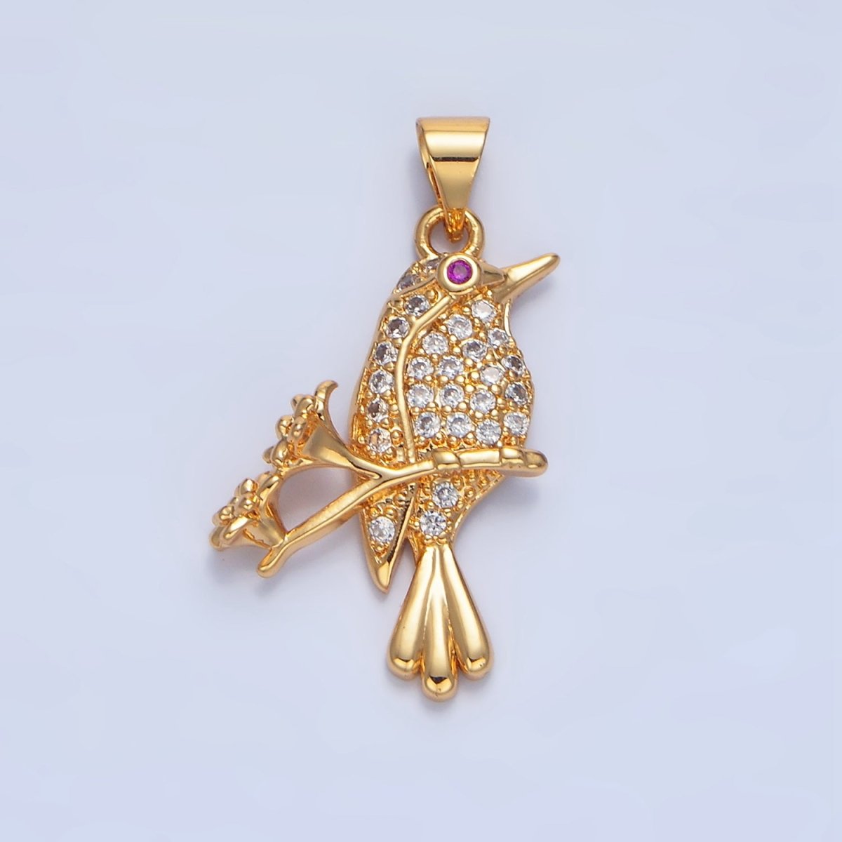 24K Gold Filled Flower Song Bird Micro Paved CZ Pendant | AA783 - DLUXCA