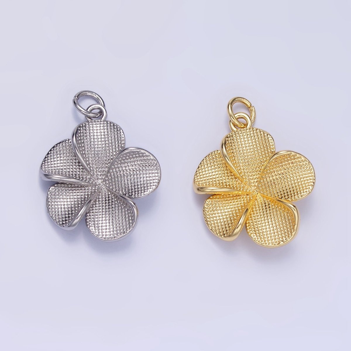 24K Gold Filled Flower Textured Charm in Gold & Silver | C560 - DLUXCA