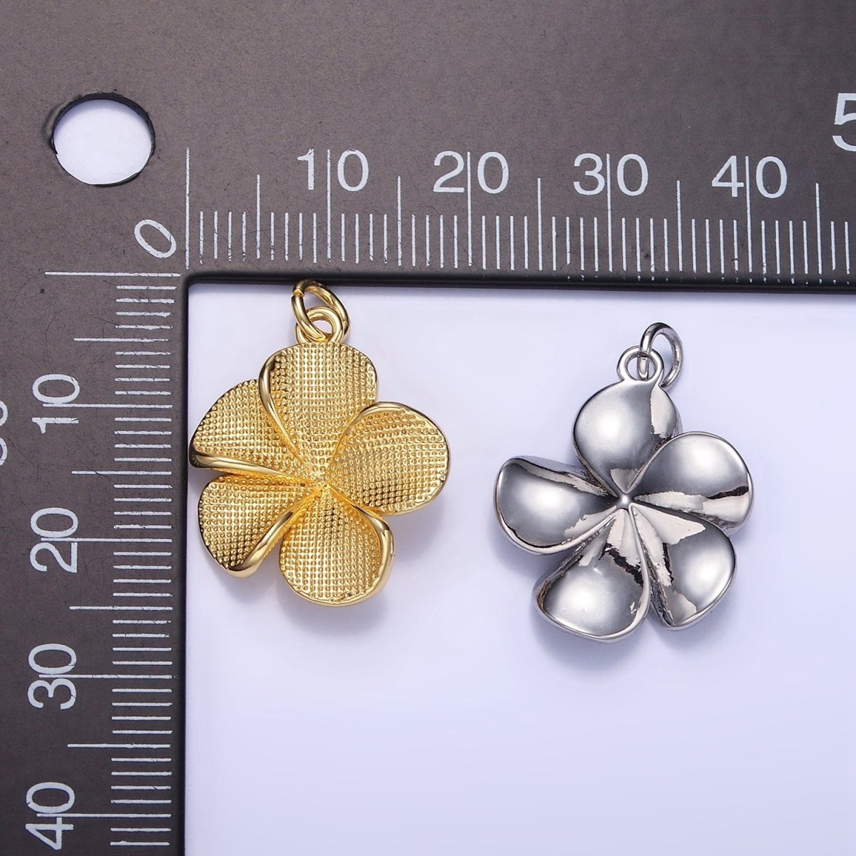 24K Gold Filled Flower Textured Charm in Gold & Silver | C560 - DLUXCA