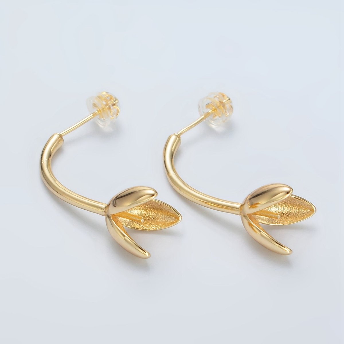 24K Gold Filled Flower Tulip Drop Stud Earrings | Q386 - DLUXCA