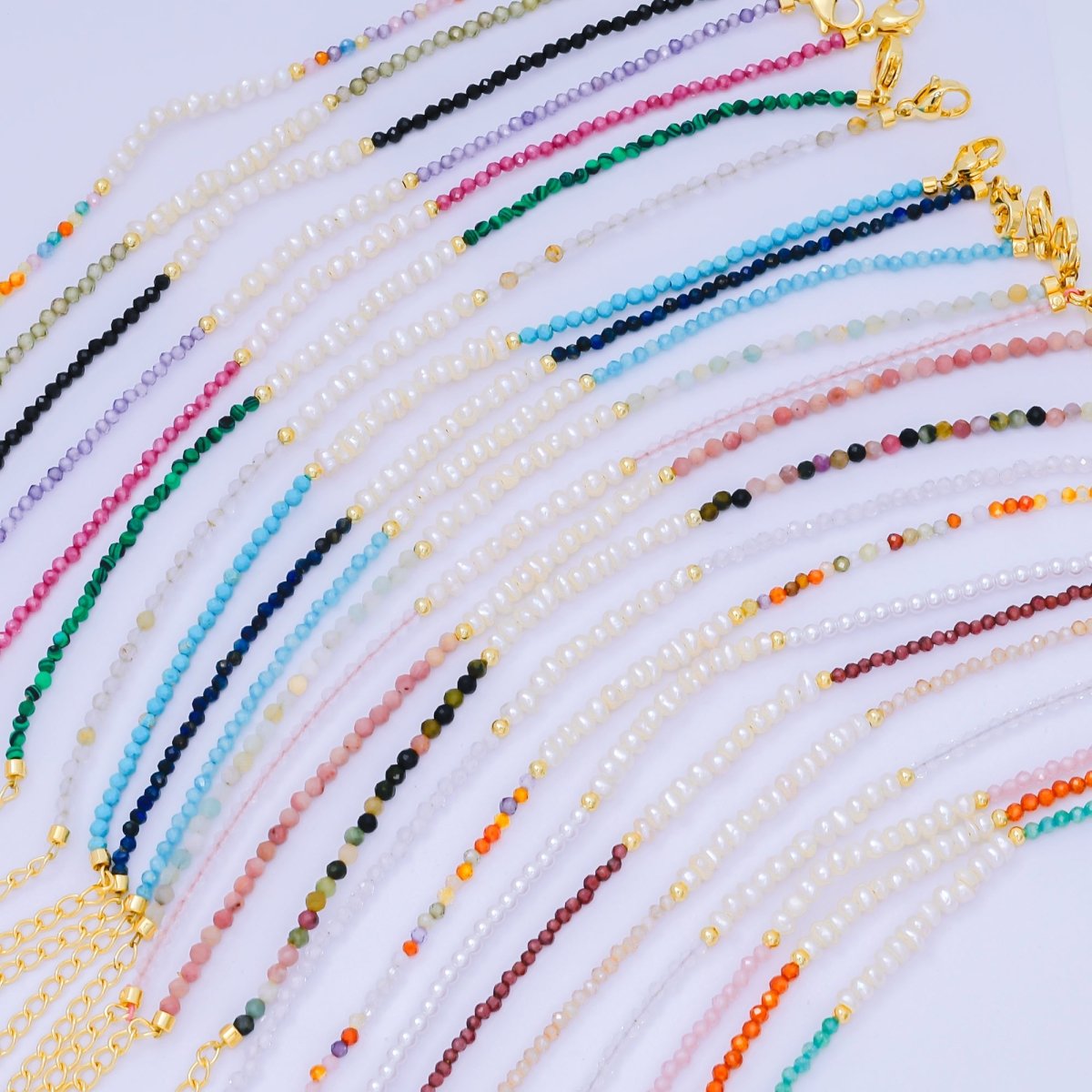 24K Gold Filled Freshwater Pearl Colorful Gemstone Bead Bracelet in White, Fuchsia, & Pink | WA - 3695 - WA - 3717 - DLUXCA