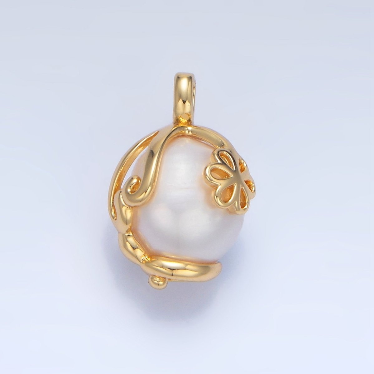 24K Gold Filled Freshwater Pearl Flower Molten Drip Wrap Pendant | P1897 - DLUXCA