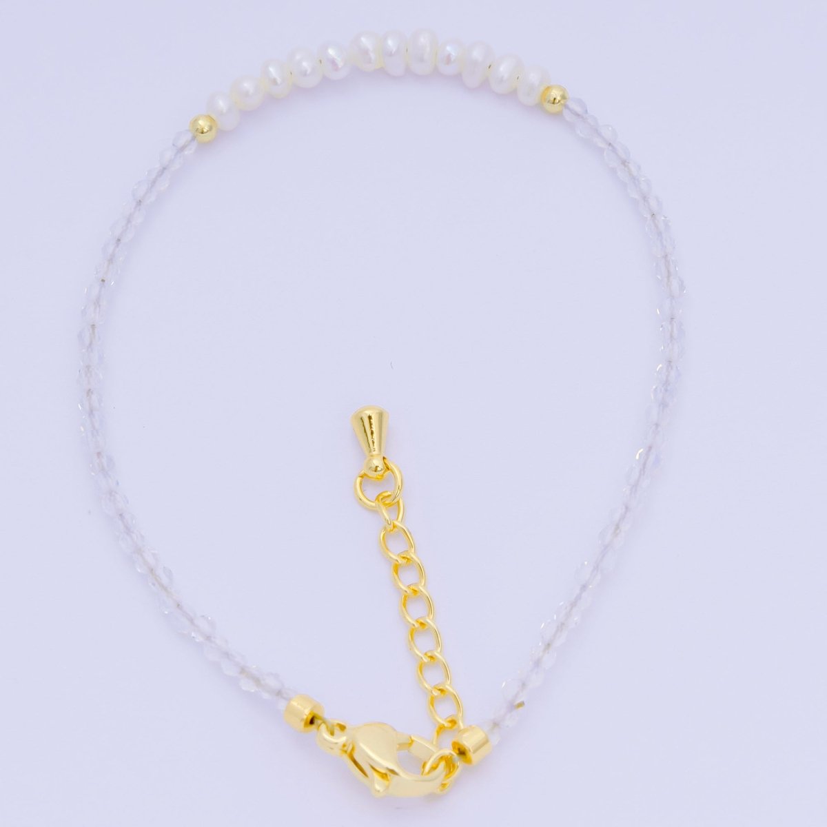 24K Gold Filled Freshwater Pearl Seed Multifaceted Gemstone Bead 7 Inch Bracelet | WA - 3695 ~ WA - 3717 - DLUXCA