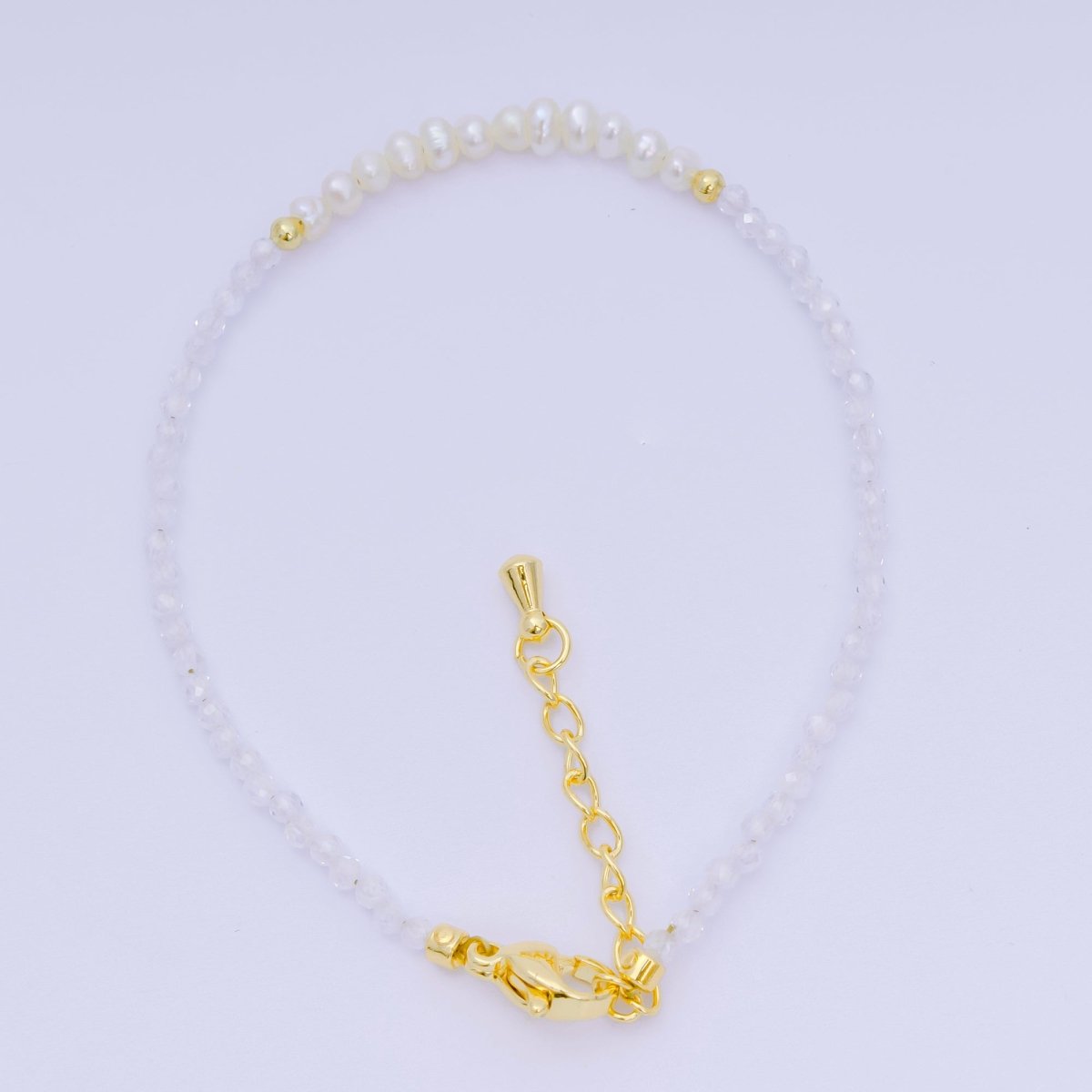 24K Gold Filled Freshwater Pearl Seed Multifaceted Gemstone Bead 7 Inch Bracelet | WA - 3695 ~ WA - 3717 - DLUXCA