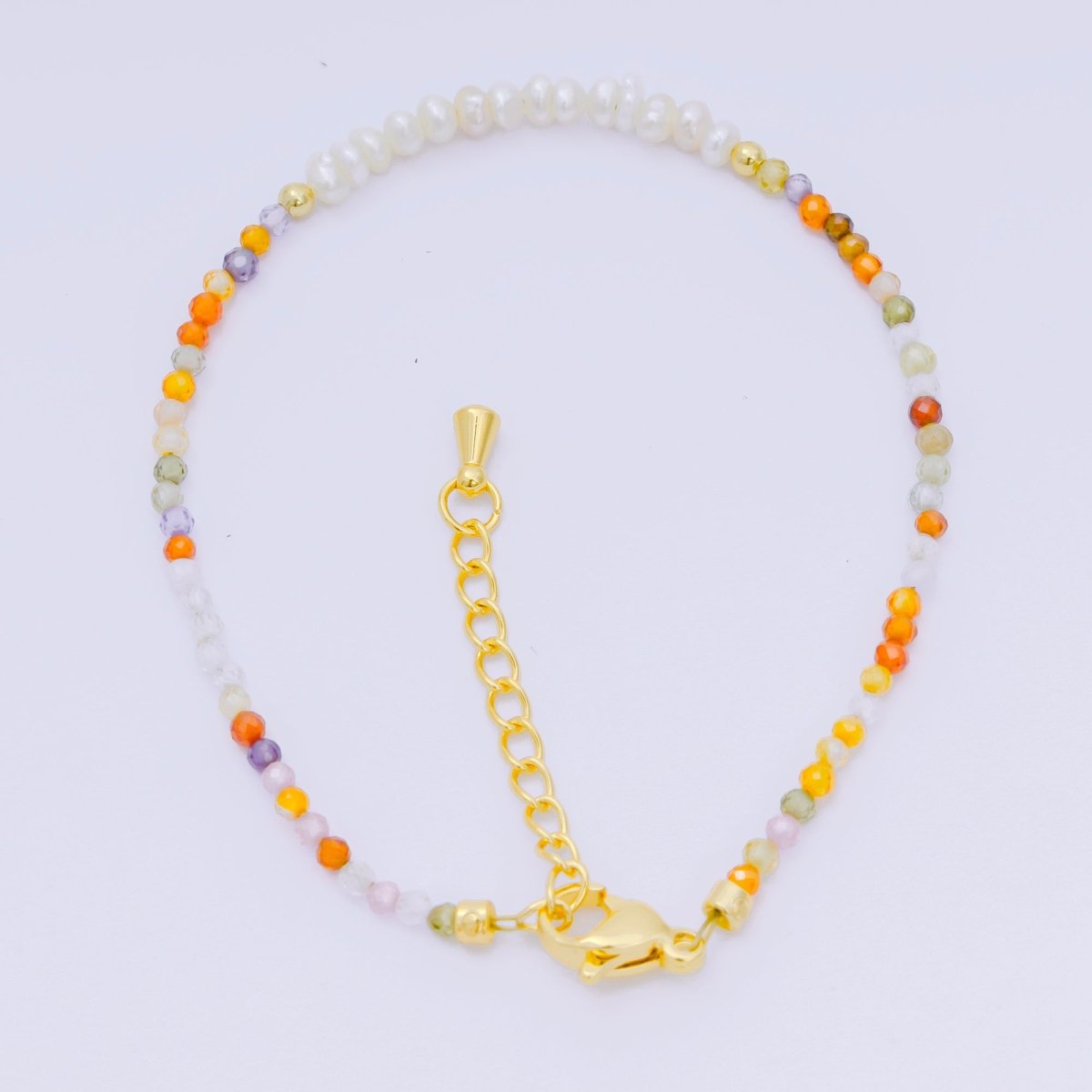 24K Gold Filled Freshwater Pearl Seed Multifaceted Gemstone Bead 7 Inch Bracelet | WA - 3695 ~ WA - 3717 - DLUXCA