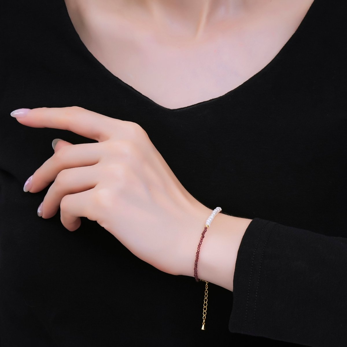 24K Gold Filled Freshwater Pearl Seed Multifaceted Gemstone Bead 7 Inch Bracelet | WA - 3695 ~ WA - 3717 - DLUXCA