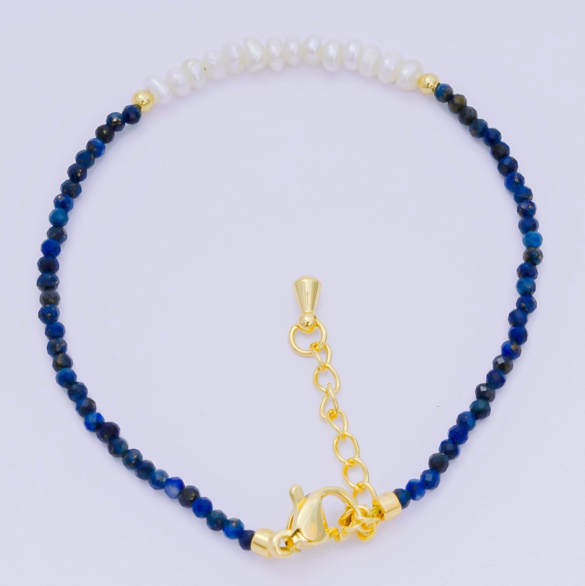 24K Gold Filled Freshwater Pearl Seed Multifaceted Gemstone Bead 7 Inch Bracelet | WA - 3695 ~ WA - 3717 - DLUXCA