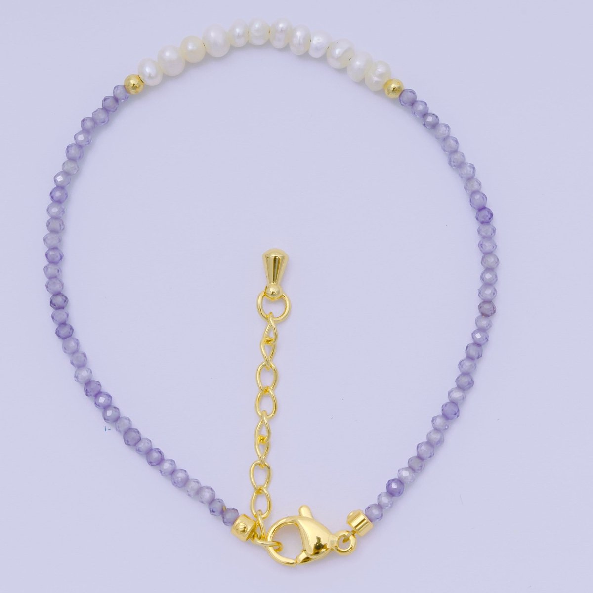 24K Gold Filled Freshwater Pearl Seed Multifaceted Gemstone Bead 7 Inch Bracelet | WA - 3695 ~ WA - 3717 - DLUXCA