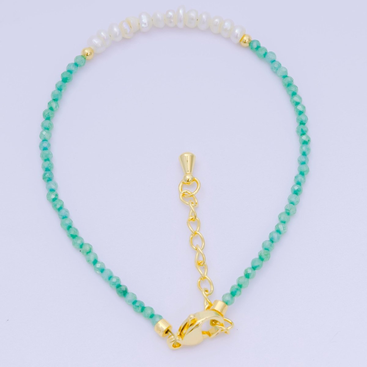 24K Gold Filled Freshwater Pearl Seed Multifaceted Gemstone Bead 7 Inch Bracelet | WA - 3695 ~ WA - 3717 - DLUXCA