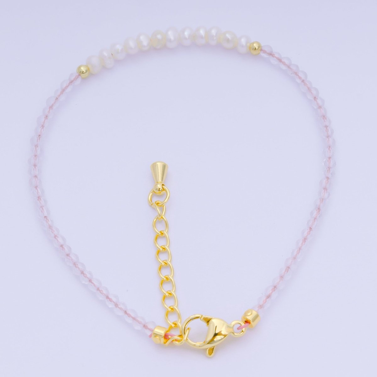 24K Gold Filled Freshwater Pearl Seed Multifaceted Gemstone Bead 7 Inch Bracelet | WA - 3695 ~ WA - 3717 - DLUXCA