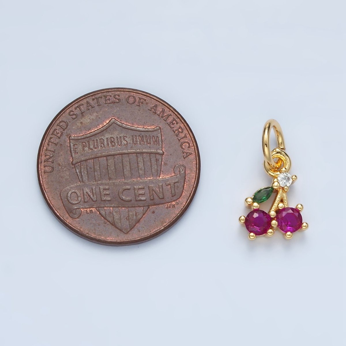 24K Gold Filled Fuchsia CZ Cherry Fruit Mini Charm | N251 - DLUXCA