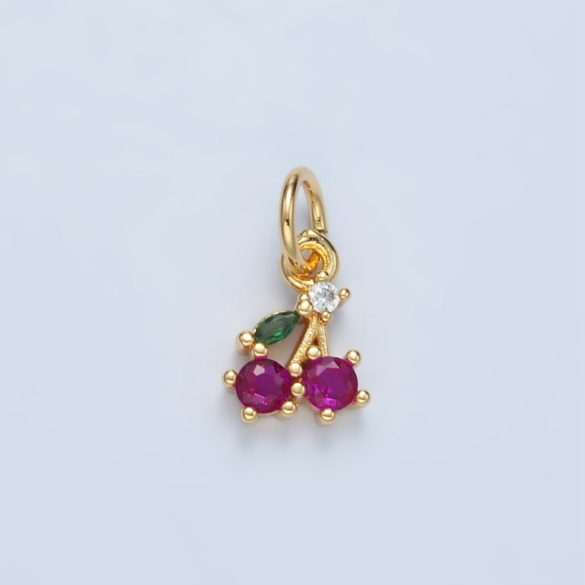 24K Gold Filled Fuchsia CZ Cherry Fruit Mini Charm | N251 - DLUXCA