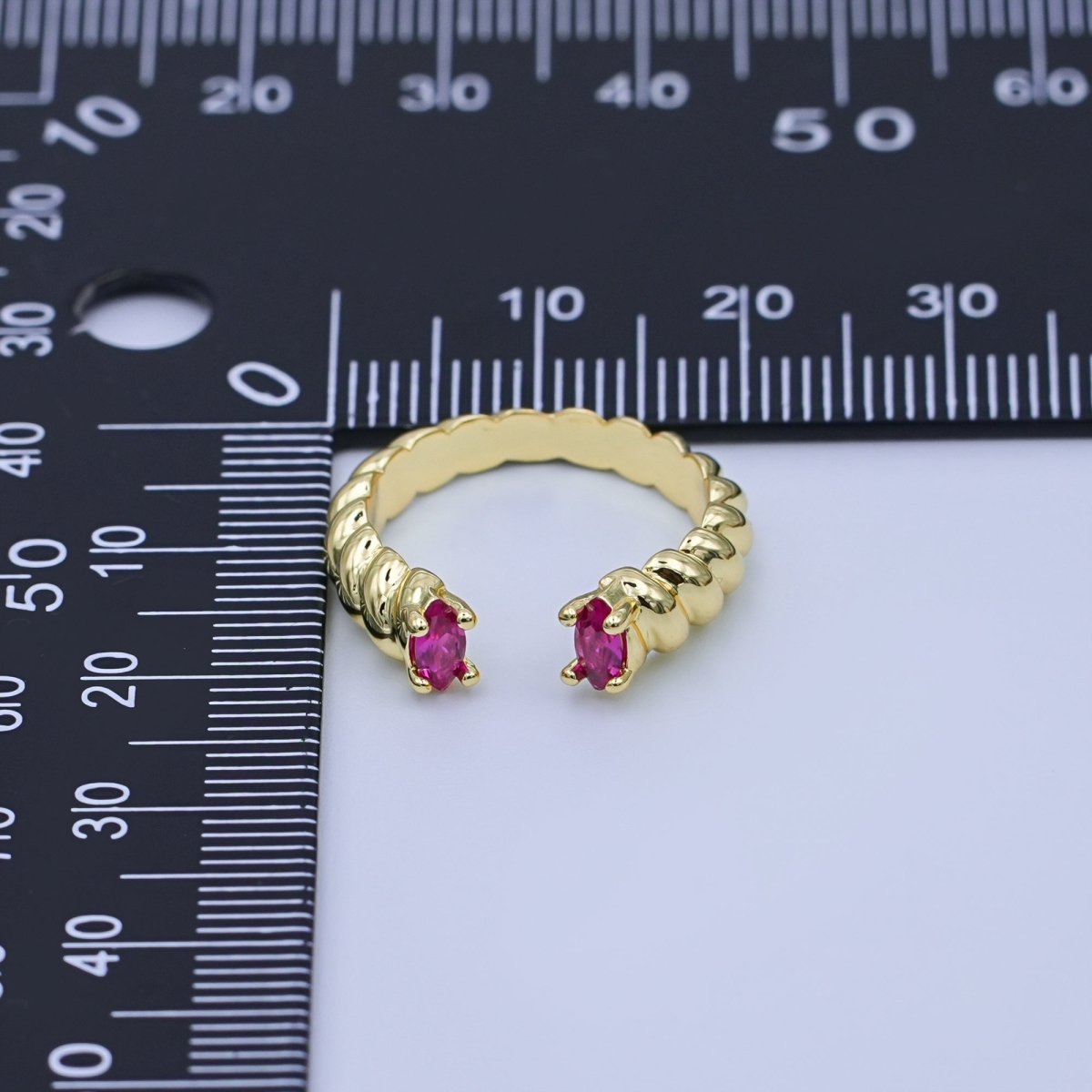 24K Gold Filled Fuchsia CZ Croissant Wrap Ring | O1072 - DLUXCA