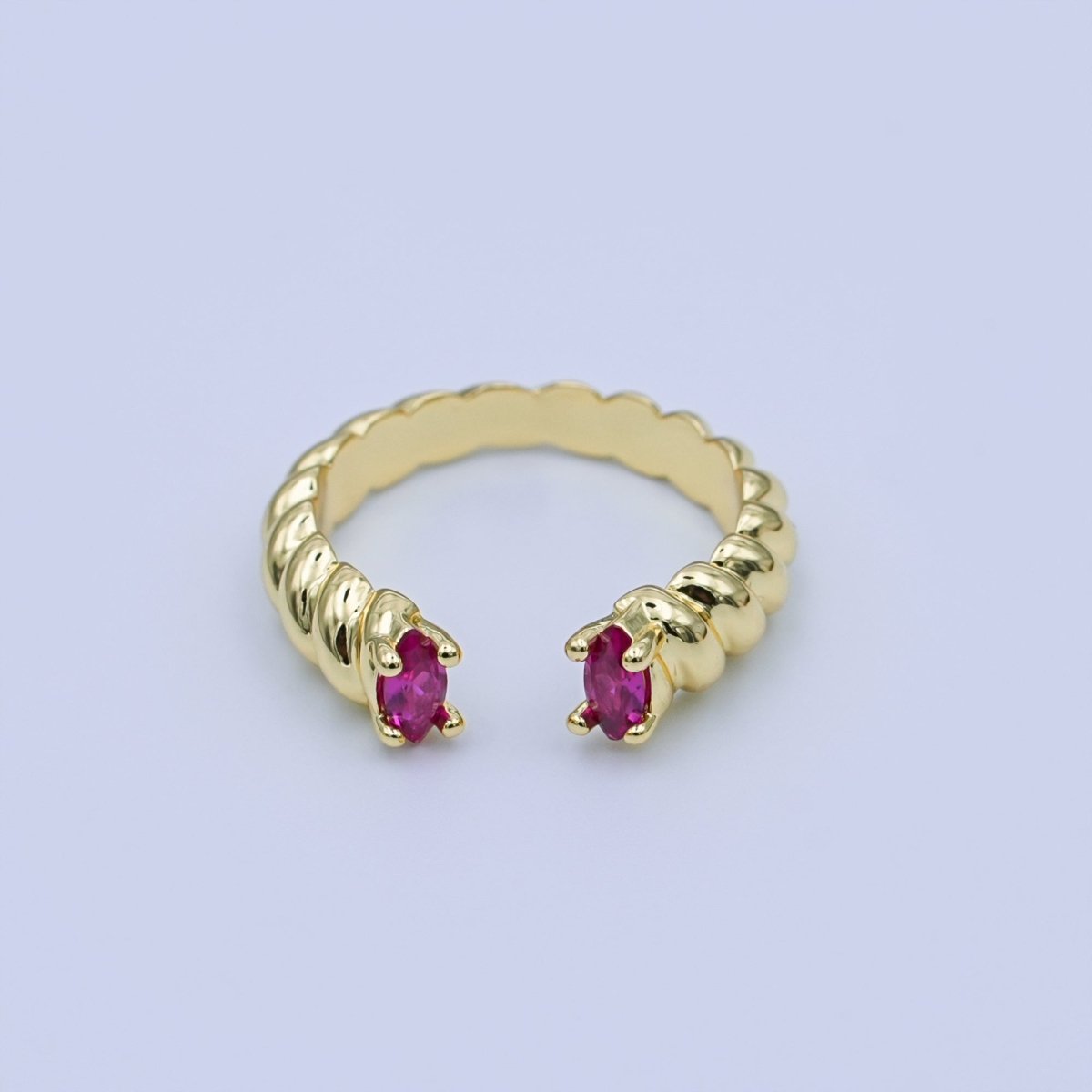 24K Gold Filled Fuchsia CZ Croissant Wrap Ring | O1072 - DLUXCA