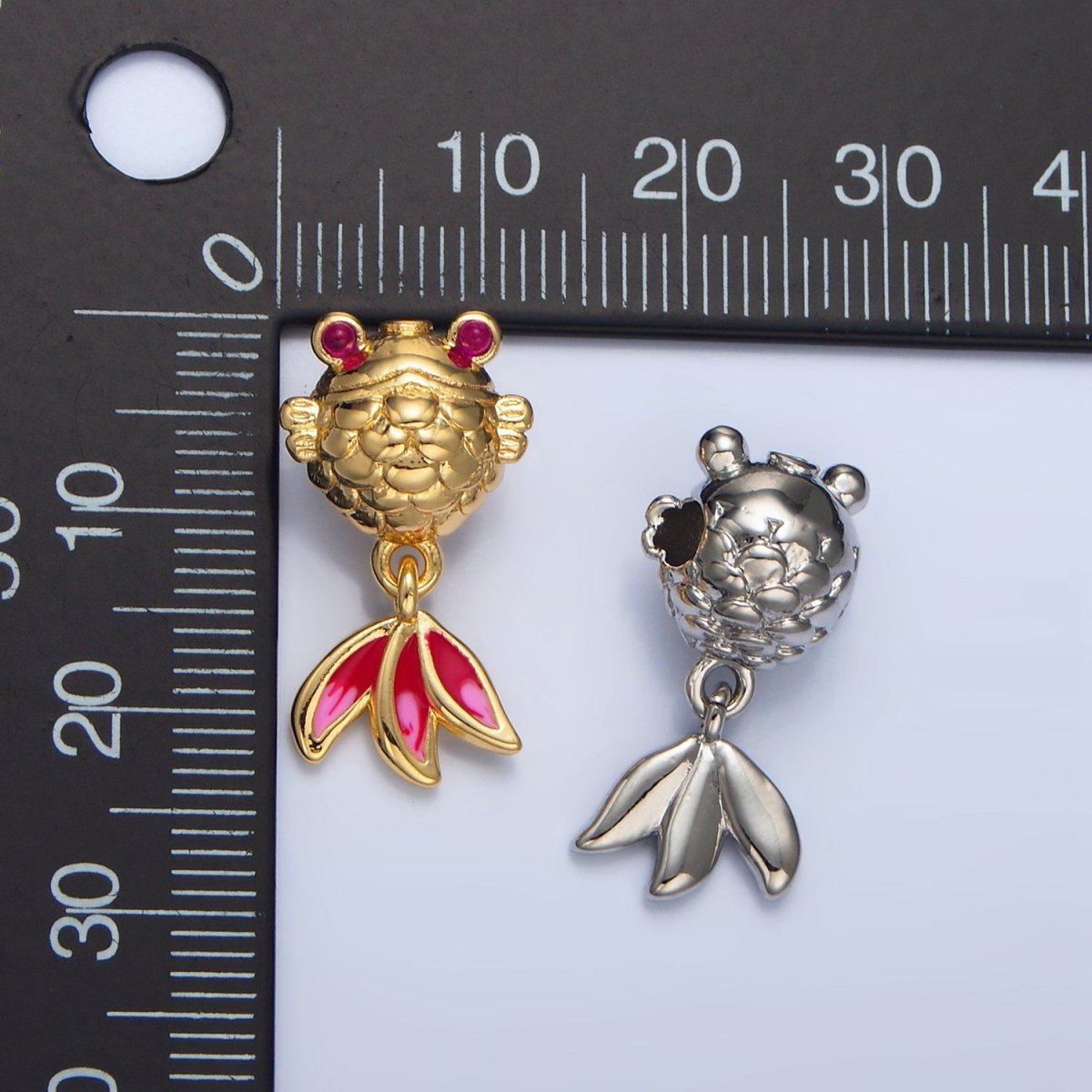 24K Gold Filled Fuchsia CZ Enamel Gold Fish Sea Animal Bead in Gold & Silver | B514 - DLUXCA