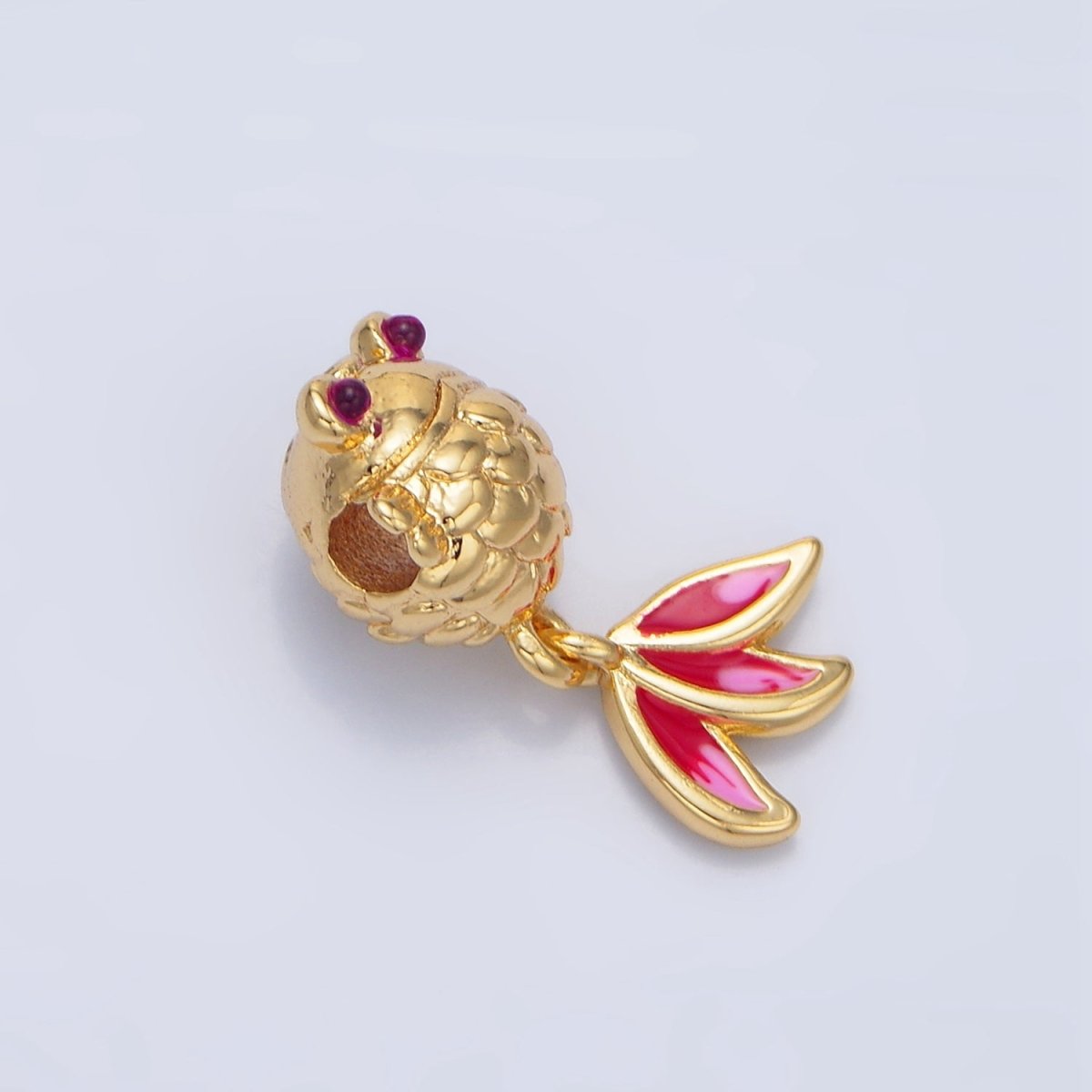 24K Gold Filled Fuchsia CZ Enamel Gold Fish Sea Animal Bead in Gold & Silver | B514 - DLUXCA