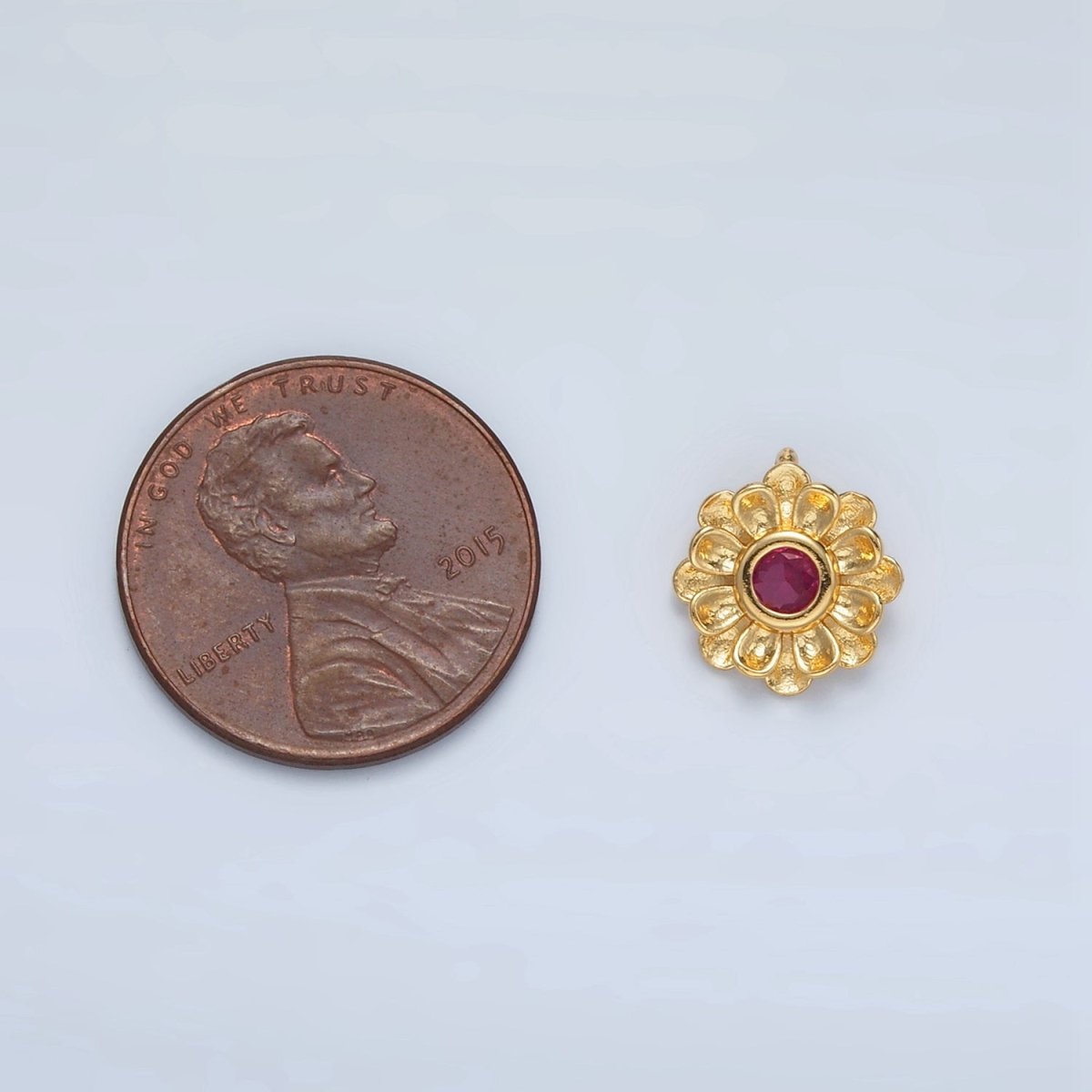 24K Gold Filled Fuchsia CZ Flower Curved Petal Charm | E194 - DLUXCA