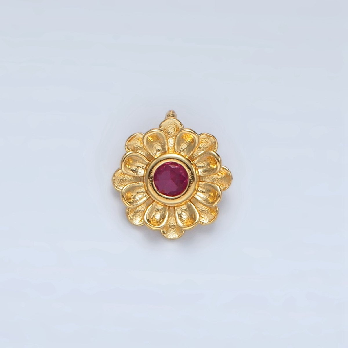 24K Gold Filled Fuchsia CZ Flower Curved Petal Charm | E194 - DLUXCA