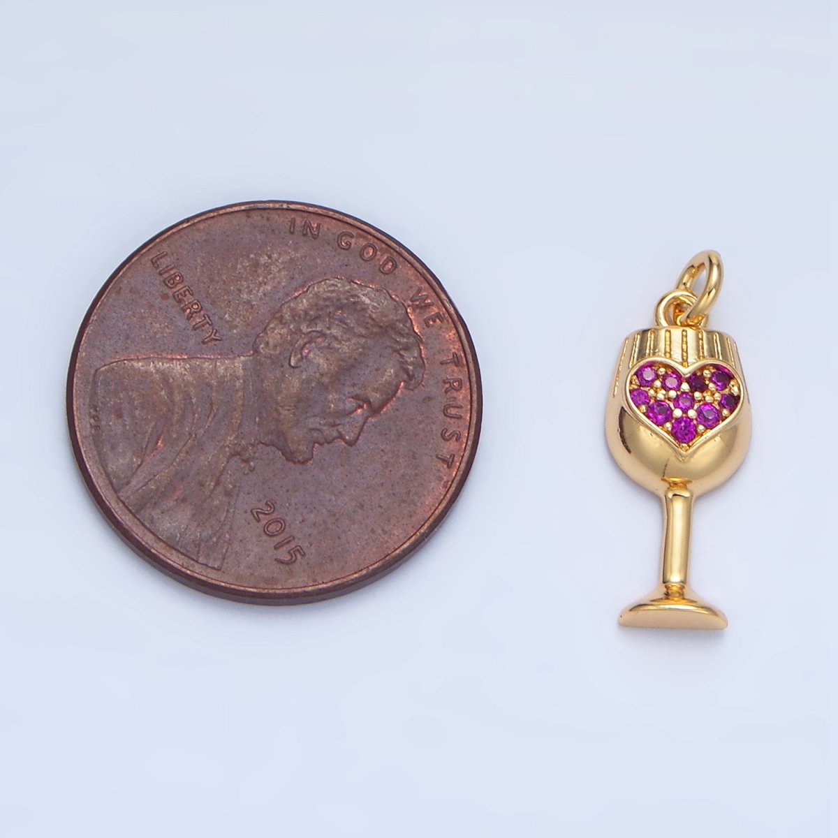 24K Gold Filled Fuchsia Micro Paved CZ Heart Wine Glass Alcohol Drink Charm | X844 - DLUXCA