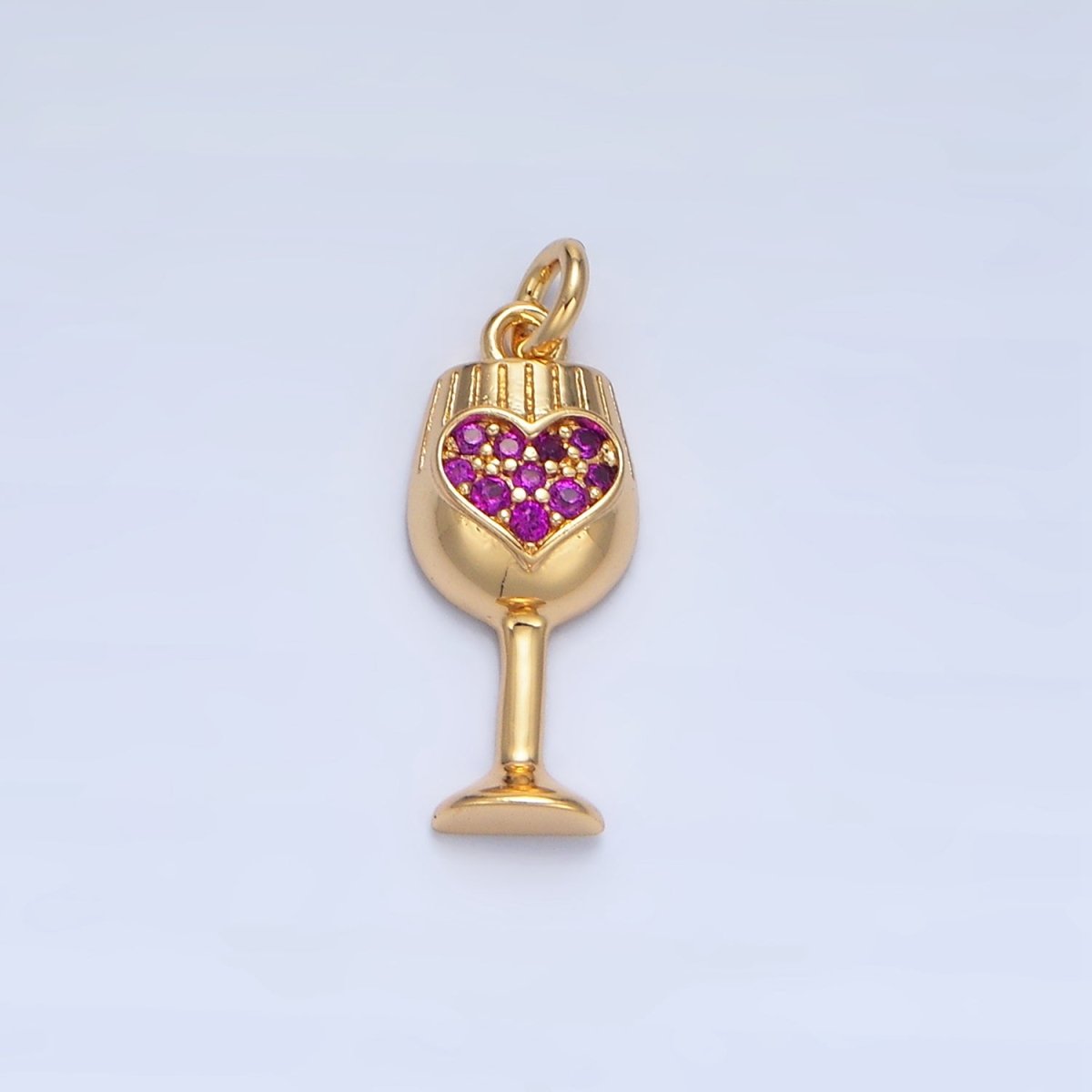 24K Gold Filled Fuchsia Micro Paved CZ Heart Wine Glass Alcohol Drink Charm | X844 - DLUXCA