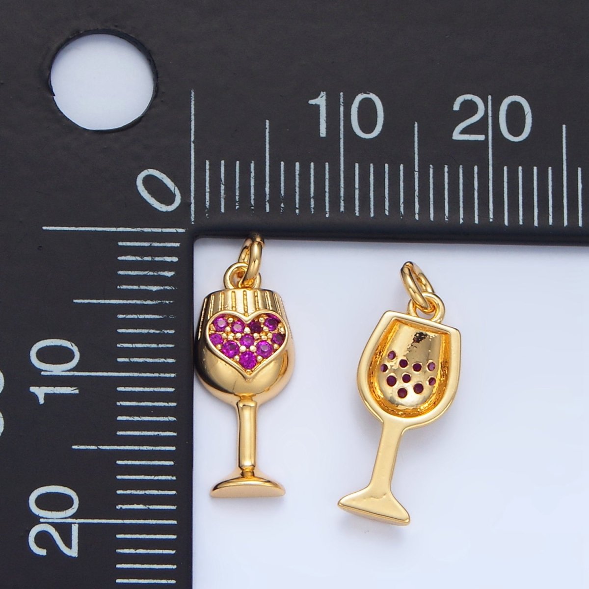 24K Gold Filled Fuchsia Micro Paved CZ Heart Wine Glass Alcohol Drink Charm | X844 - DLUXCA