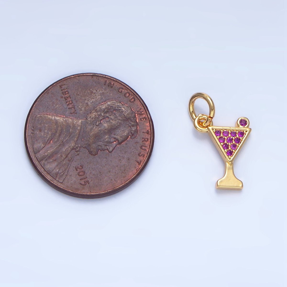 24K Gold Filled Fuchsia Micro Paved Martini Alcoholic Drink Charm | X875 - DLUXCA