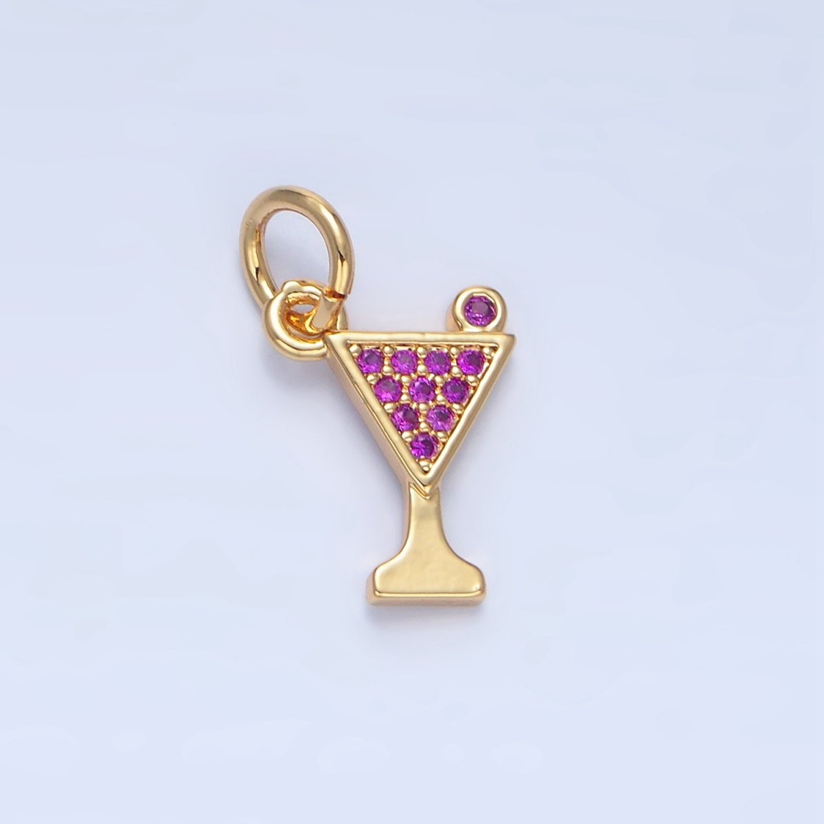 24K Gold Filled Fuchsia Micro Paved Martini Alcoholic Drink Charm | X875 - DLUXCA