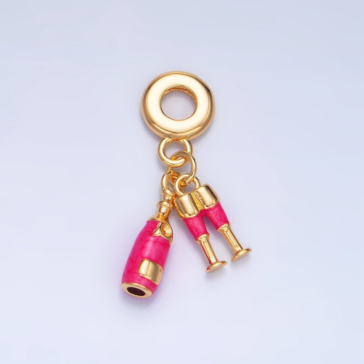 24K Gold Filled Fuchsia Wine Glass Bottle Alcohol Drink Rhondelle Bail Drop Pendant | X781 - DLUXCA