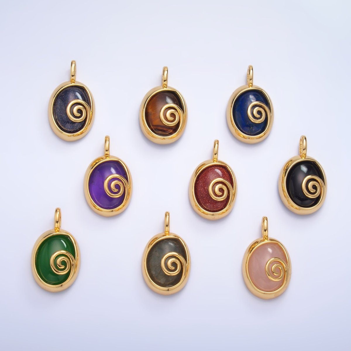 24K Gold Filled Gemstone Cabochon Curl Bezel Pendant | AA1047 - AA1051 - DLUXCA