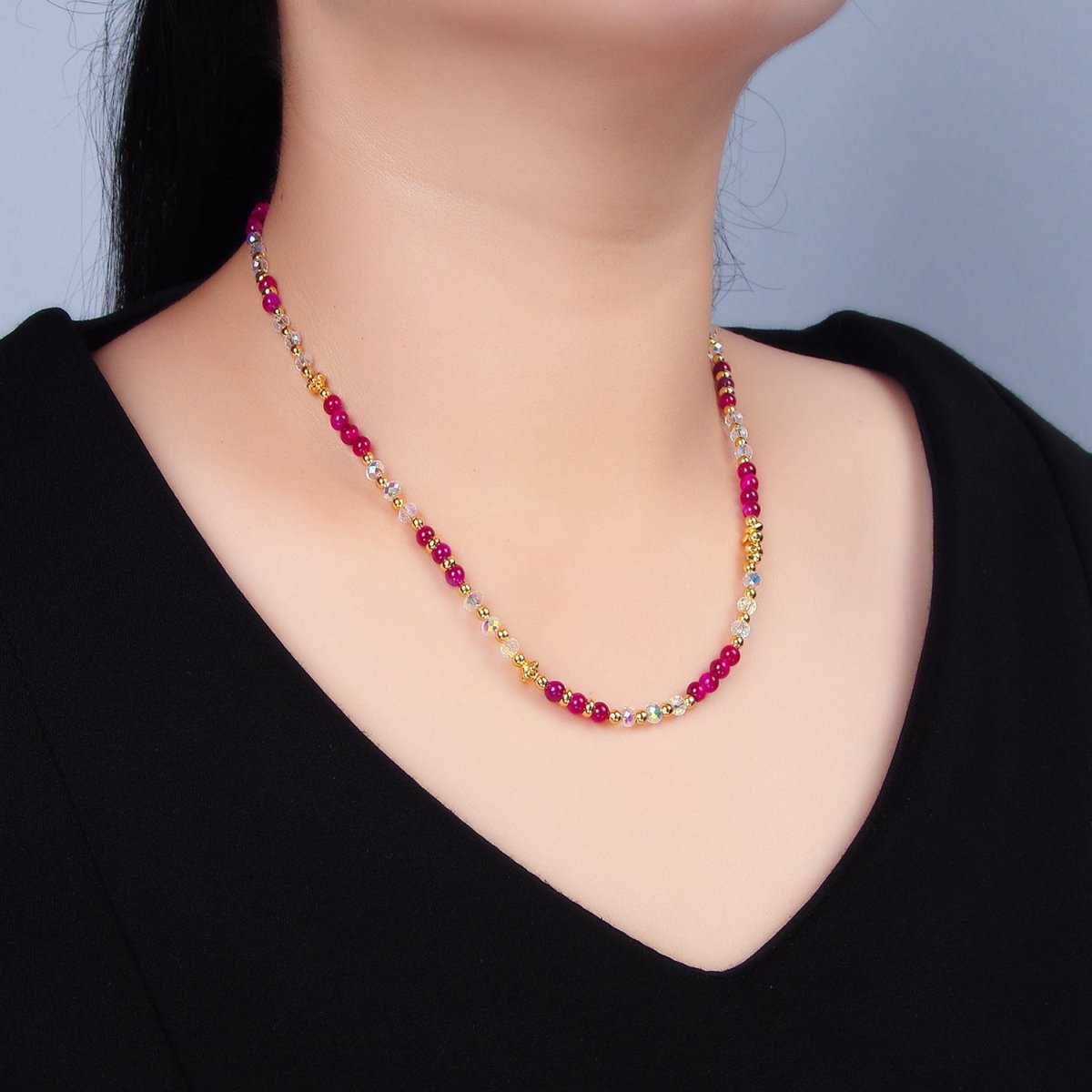 24K Gold Filled Gemstone Multifaceted Bead 16 Inch Necklace | WA - 2651 ~ WA - 2654 - DLUXCA