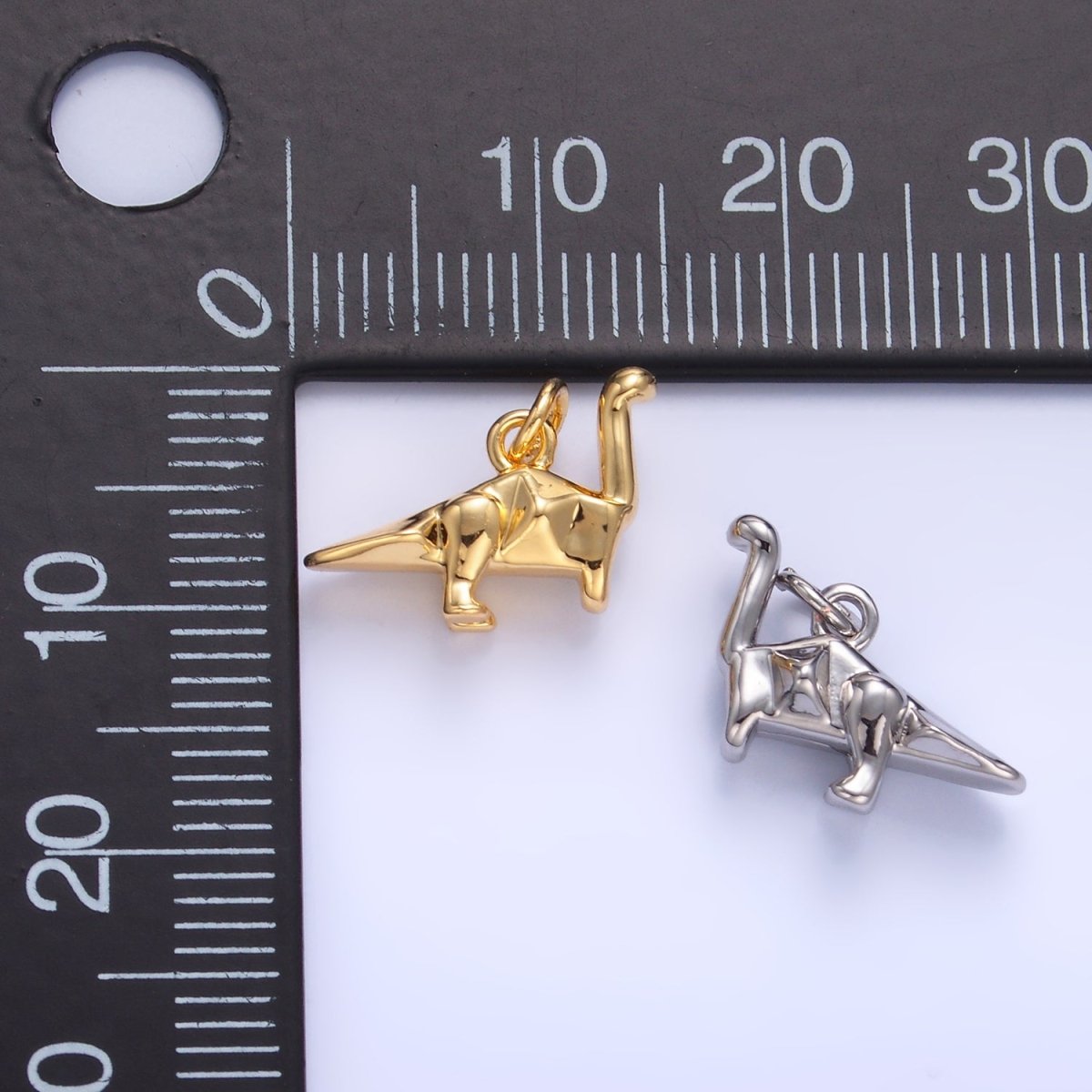 24K Gold Filled Geometric Brachiosaurus Dinosaur 3D Multidimensional Charm in Gold & Silver | W351 - DLUXCA