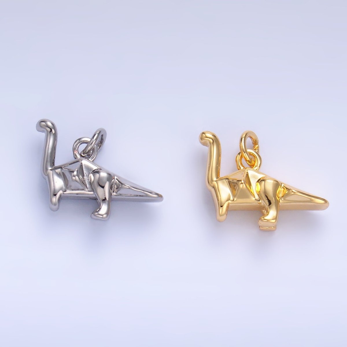 24K Gold Filled Geometric Brachiosaurus Dinosaur 3D Multidimensional Charm in Gold & Silver | W351 - DLUXCA