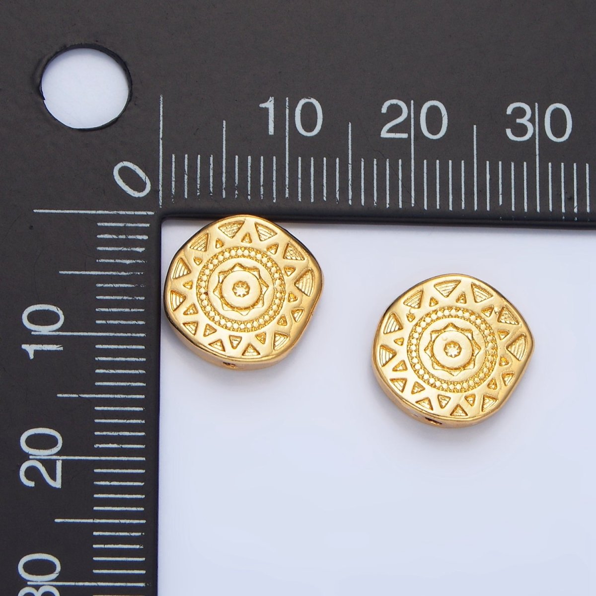 24K Gold Filled Geometric Celestial Sun Abstract Round Bead | B144 - DLUXCA