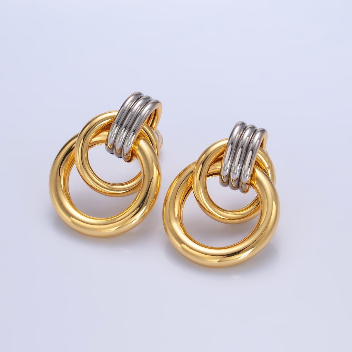 24K Gold Filled Geometric Circular Stud Earrings in Gold, Silver & Mixed Metal | P361 P362 V249 - DLUXCA