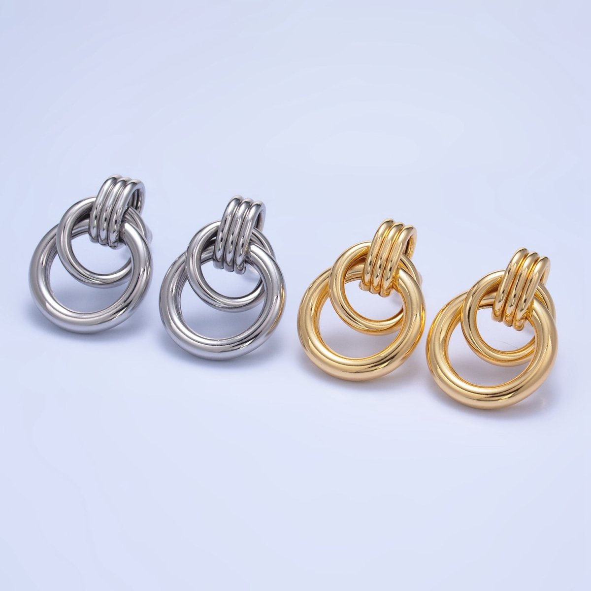 24K Gold Filled Geometric Circular Stud Earrings in Gold & Silver | P361 P362 - DLUXCA