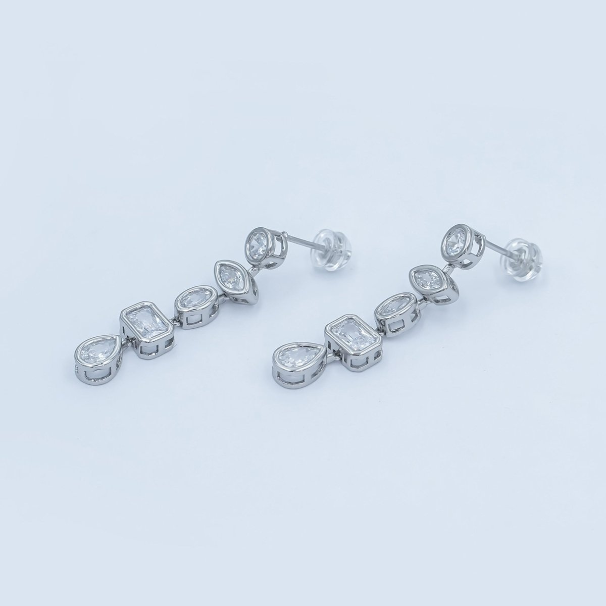 24K Gold Filled Geometric CZ Bezel Drop Stud Earrings in Gold & Silver | AB678 AB679 - DLUXCA