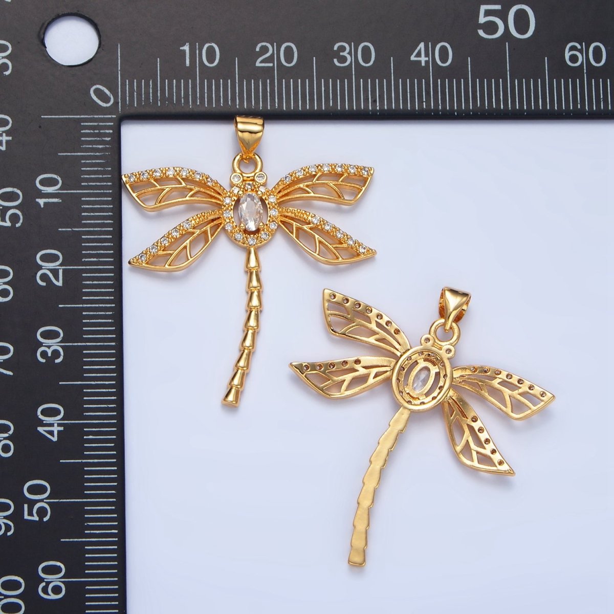 24K Gold Filled Geometric Dragonfly Insect Micro Paved CZ Pendant | AA140 - DLUXCA