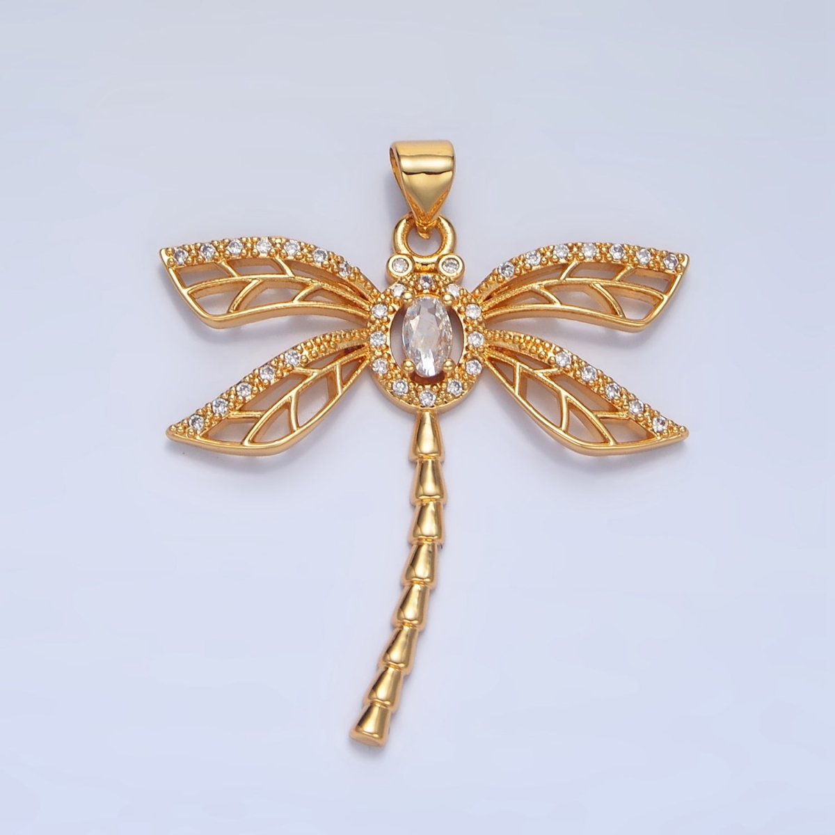 24K Gold Filled Geometric Dragonfly Insect Micro Paved CZ Pendant | AA140 - DLUXCA